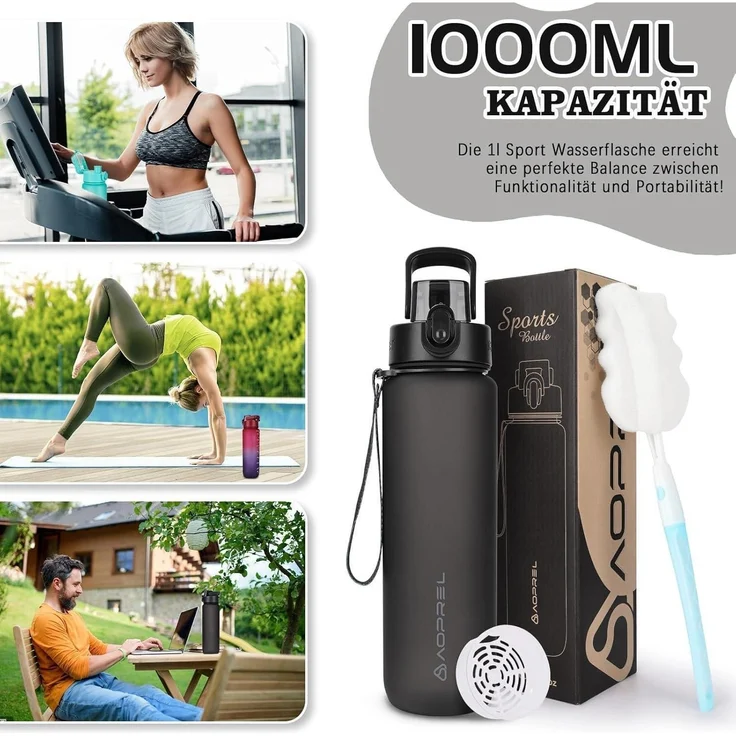 AOPREL Trinkflasche 1 Liter BPA-frei, auslaufsicher, für – Bild 7