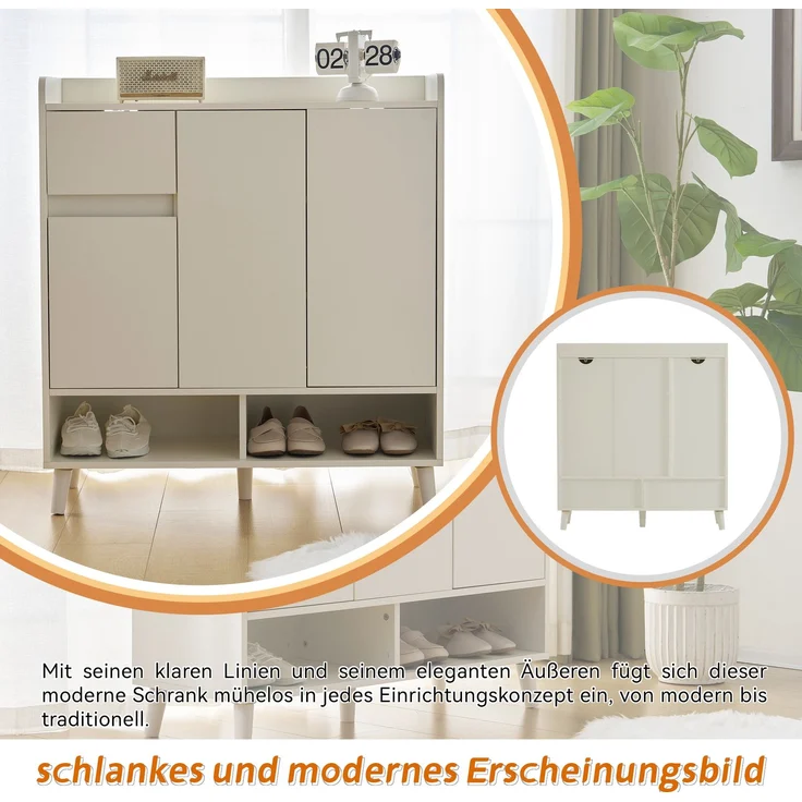 Merax Schuhschrank, Kommode, Sideboard, mit verstellbaren Einlegeböden – Minimalistischer Home Organizer mit Massivholzbeinen , Weiß – Bild 6