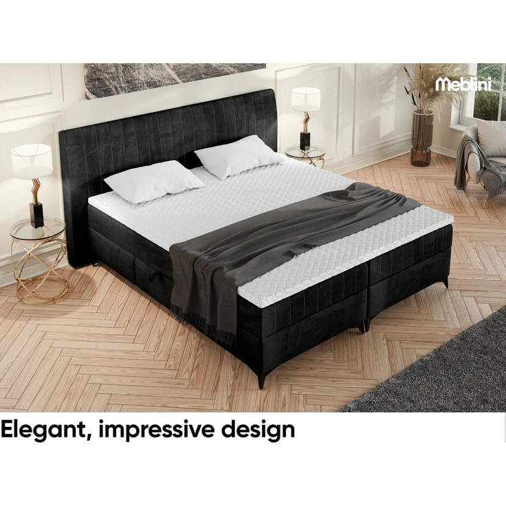 MEBLINI Boxspringbett NANI 180x200cm - H3B/Schwarz Samt - mit Bettkasten - Polsterbett - Doppelbett mit Topper & Bonellfederkern-Matratze – Bild 4