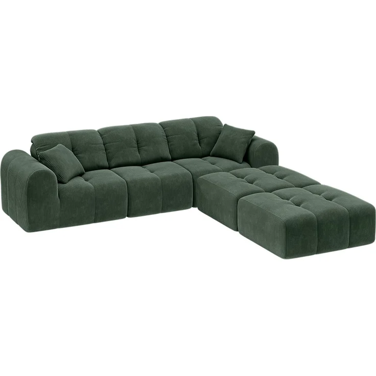 skølm 'Vanaheim' Sofa 3 Sitzer mit 2 Hocker & 2 Kissen, Cloud Sofa dunkelgrün, Cord, Vollschaumcouch mit Federkern und Vakuum-Kompression, kein Aufbau erforderlich – Bild 11