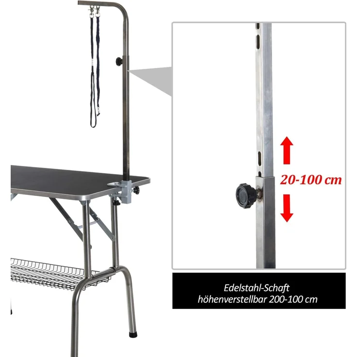 PawHut Hundeschermaschine Trimmtisch Tierpflegetisch klappbar höhenverstellbar Edelstahl Schwarz, Hundepflegetisch, L90 x B60 x H75 cm – Bild 4
