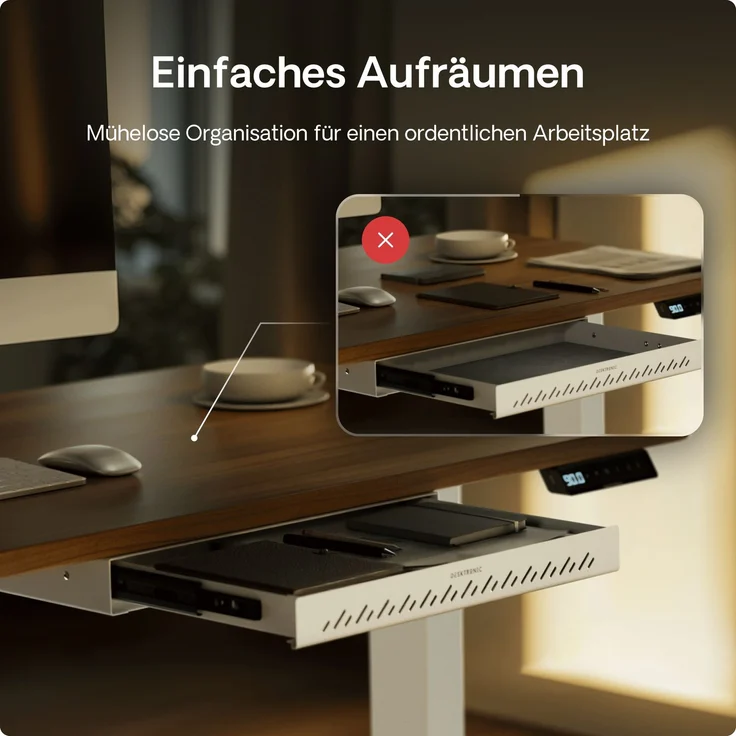 Schubladen-Organizer unter dem Schreibtisch, 41 x 27 x 5 cm, Hochwertiger Stahl, Ausziehbarer Platzsparer Weiß – Bild 3