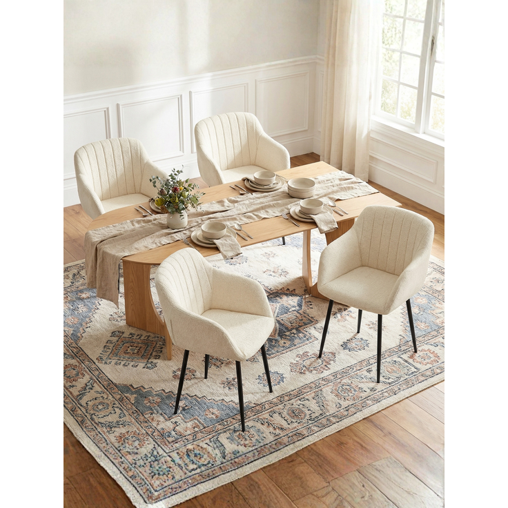 GOEURVANT 711 Esszimmerstühle 2er-Set mit Armlehnen, Chenille - Creme – Bild 2