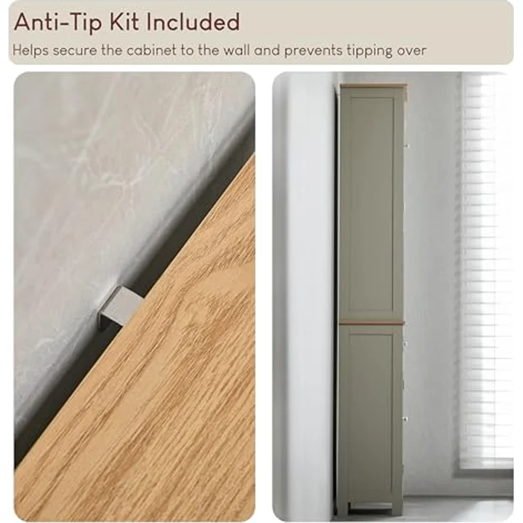 Bath Vida Priano Badezimmer Schrank Aufbewahrung Wandschrank Badschrank Freistehend Holzen Hochschrank, Grau, Regale – Bild 6