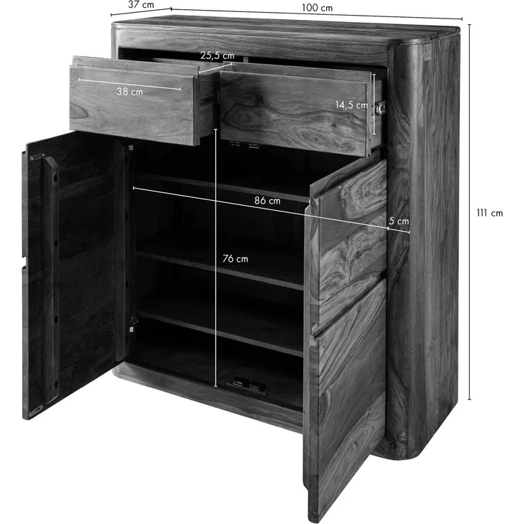 Kommode Sheesham 100x37x111 smoked cherry gebeizt TORONTO #138 – Bild 6