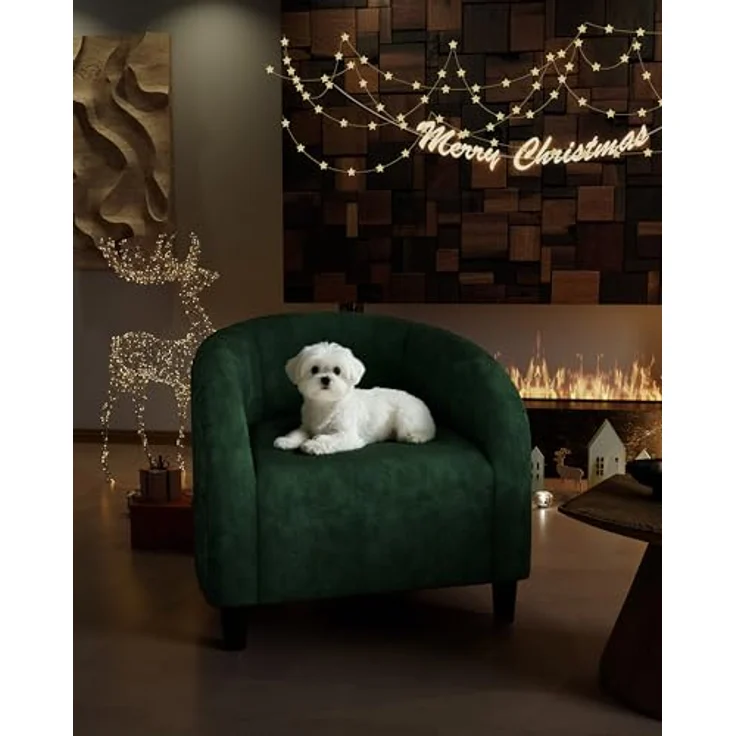 GarveeHome Sessel Wohnzimmer Loungesessel Relaxsessel, Lesesessel mit Leinenoptik, Polstersessel für Schlafzimmer，Akzentstuhl mit Samtstoff (Grün) – Bild 5