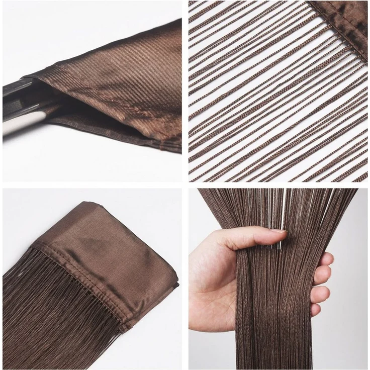 Victoria M. Fadenvorhang Fadenvorhang 2er Balkontür Insektenschutz 100x245 braun LEONORA (2 St), Durchzuglöcher, halbtransparent, Polyester, Raumteiler, Sicht- & Insektenschutz, kürzbar, waschbar, Tunnelzug – Bild 4