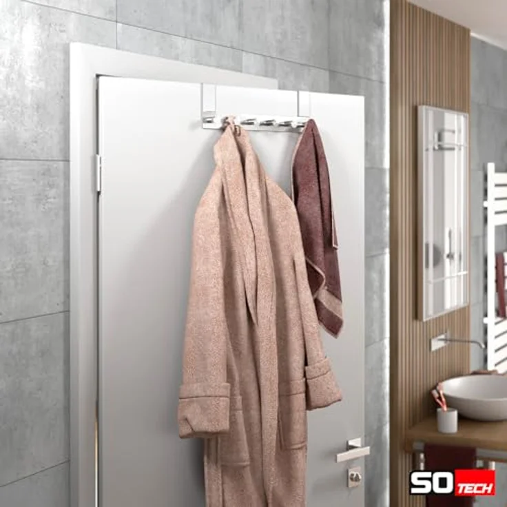 SO-TECH® Garderobenleiste Türgarderobe LINEA mit 6 Haken echt Edelstahl Türhaken (1 St) – Bild 4