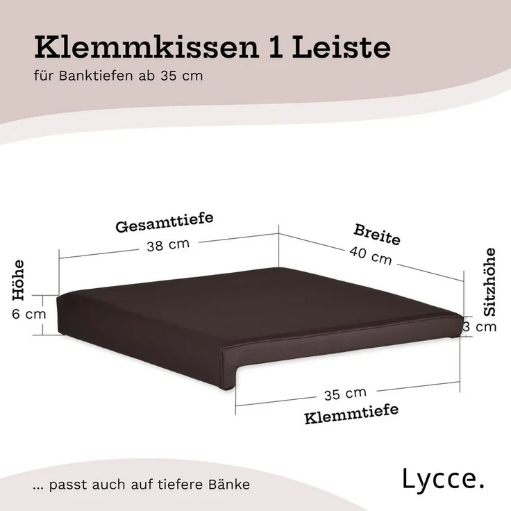 Lycce Bankauflage Klemmkissen, Sitzkissen 1 Leiste, 35cm Klemmtiefe, weich gepolstert, (1 St), verrutscht nicht, hochwertiger Kunstlederbezug, verschiedene Farben – Bild 3
