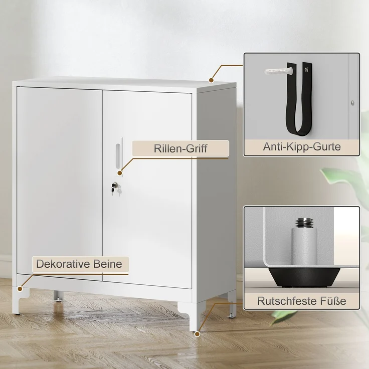 Büroschrank aus Metall, verschließbare Türen, Bürokommode, 2-stufiges Design, Weiß--Weiß--91x35x80cm--YOUDENOVA – Bild 8