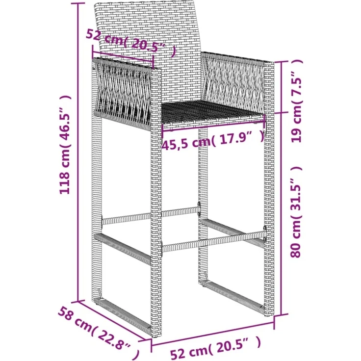 vidaXL Garten-Barhocker 2 Stk. Grau Poly Rattan 368704 – Bild 7