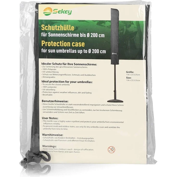 Sekey® Schutzhülle für Ø 200 cm / 200 cm × 150 cm / 200 cm × 125 cm Sonnenschirm, Abdeckhauben für Sonnenschirm,100% Polyester – Bild 5