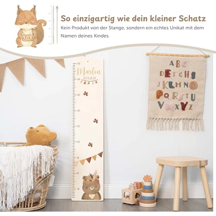 KIDSMOOD - Messlatte für Kinderzimmer Personalisiert, 70-140 cm - Messlatte Kinder Holz personalisiert Mit Namen für Baby- & Kleinkinderzimmer - Individuelles Geschenk für Kinder und Babys zum Geburt – Bild 4