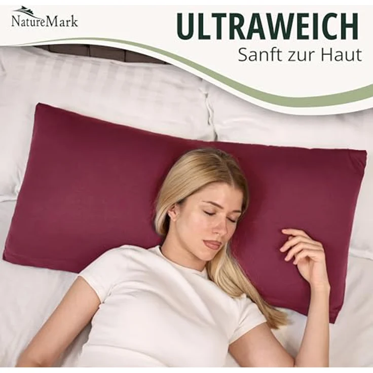 NatureMark 2er Pack Jersey Kissenbezug Kissenhülle Kissenbezüge Seitenschläferkissen Nackenkissen viele Größen und Farben ÖKO-TEX (40x80 cm, Bordeaux rot) – Bild 5