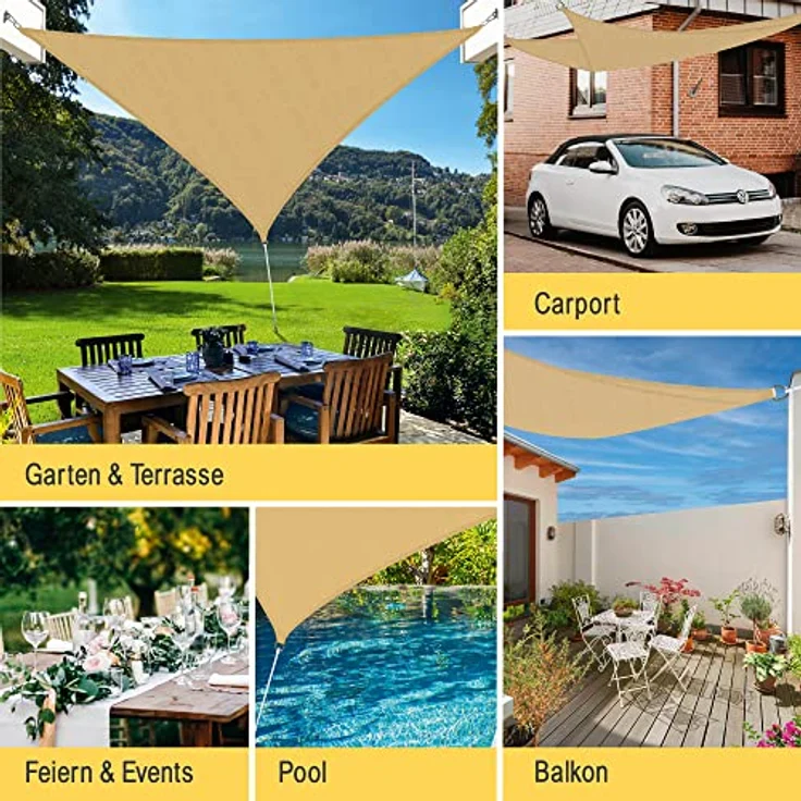 Sol Royal Sonnensegel dreieckig 3 x 3 x 3 m Wasserdurchlässig HDPE Atmungsaktiver Balkon Terrasse Sonnenschutz Segel Sand – Segeltuch UV Sonnenschutz Garten Pool Camping - Shade Sails HS9 – Bild 7