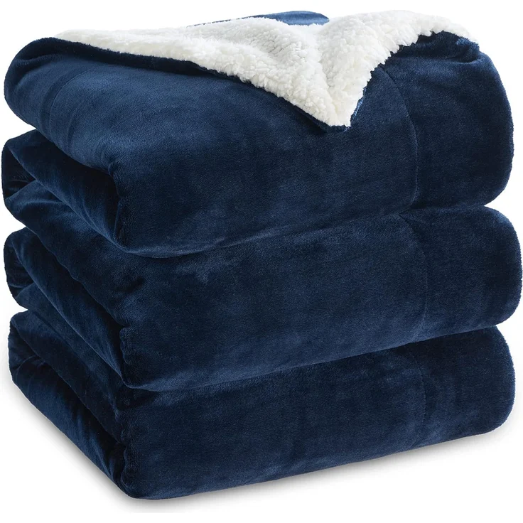 BEDSURE Decke Sofa Kuscheldecke Marine Blau - warm Sherpa Sofaüberwurf Decke, Dicke Sofadecke Couchdecke, 230x270 cm Flauschige Wohndecke für Couch