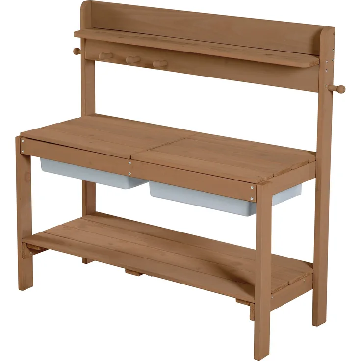 roba Matschküche 'Outdoor+' - abnehmbare Abdeckung - 2 Kunststoff-Wannen & Ablage - Teak-Optik