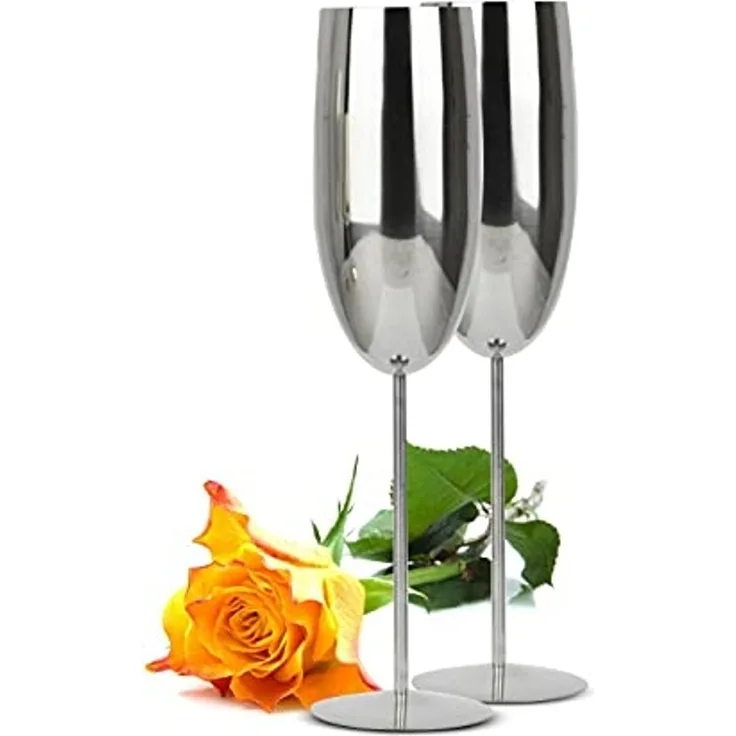 2 Sektgläser 270ml Edelstahl Silber Sektkelche Champagner Sektglas Proseccoglas