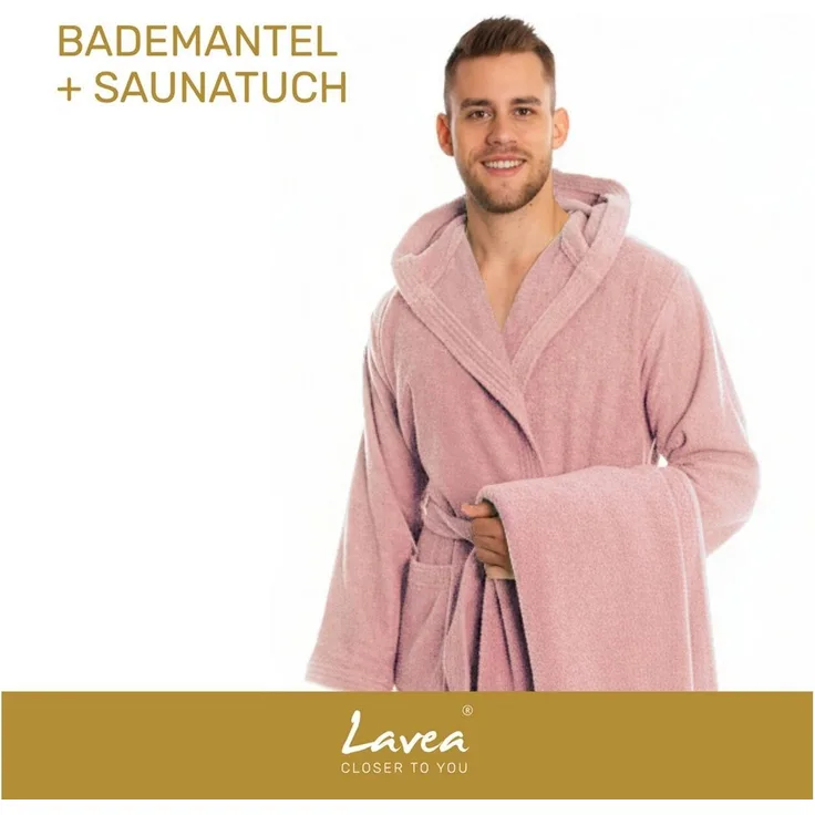 Lavea Saunatuch MEXICO Saunahandtuch 80×200 cm – optional mit Bademantel/Morgenmantel, Baumwolle (Set, 2-St), Hochwertiges Walkfrottier – Saunatuch oder Set mit Unisex-Bademantel