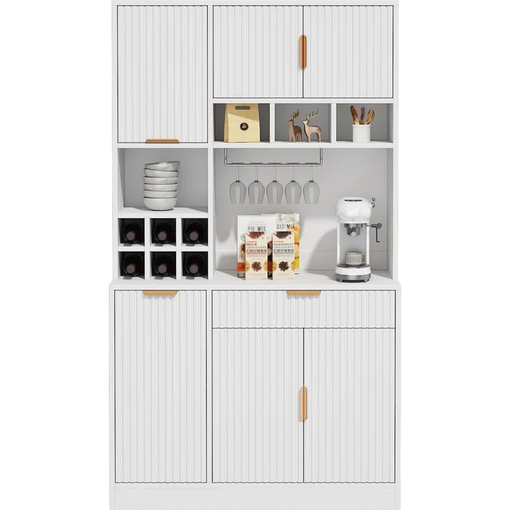 Buffetschrank 100 x 40 x 175 cm mit Steckdosen, USB, Weinablage – Hochschrank in Weiß – Bild 5