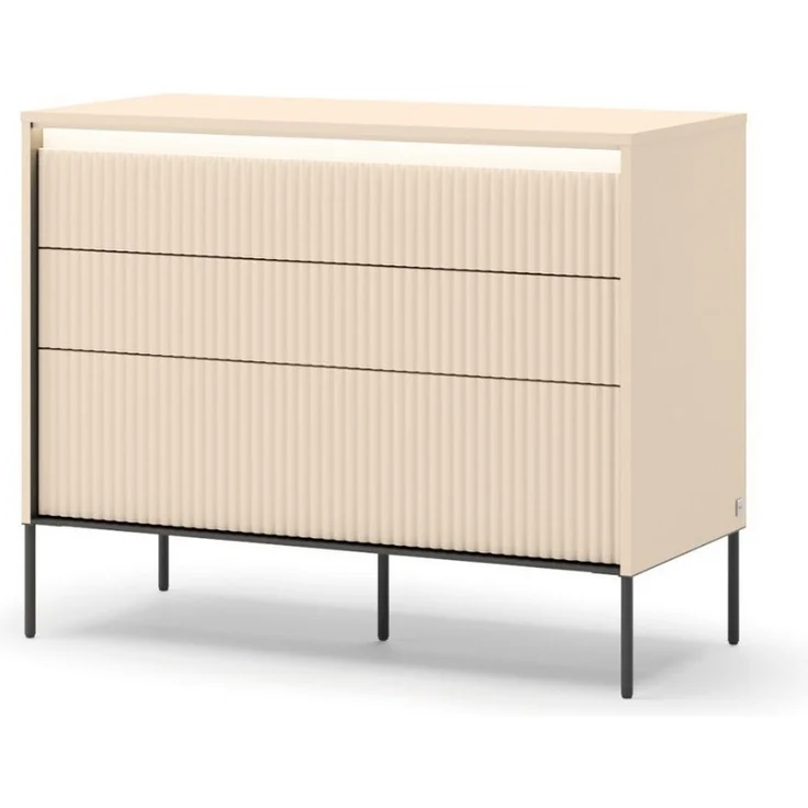 Compleo Kommode mit 3 Schubladen FLORE, Beige modern Kommode mit LED und Lamellen – Bild 1
