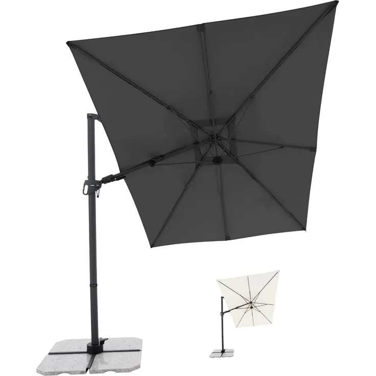 Doppler - Derby Style Sonnenschirm - Ampelschirm 300x220 cm in Dunkelgrau um 360° drehbar - Sonnenschirm groß mit Ständer - Pendelschirm wasserdicht für Garten & Terrasse - Kippbarer Gartenschirm