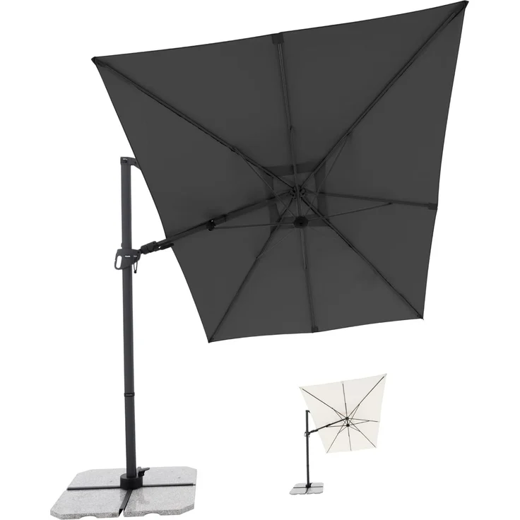 Doppler - Derby Style Sonnenschirm - Ampelschirm 300x220 cm in Dunkelgrau um 360° drehbar - Sonnenschirm groß mit Ständer - Pendelschirm wasserdicht für Garten & Terrasse - Kippbarer Gartenschirm