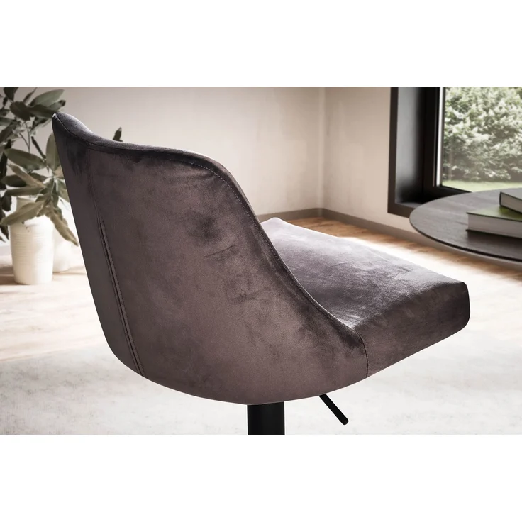 Barhocker Samt Grau mit Lehne höhenverstellbar 86-106cm Metallfuß gepolstert – Bild 6