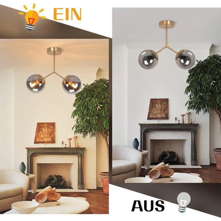 Nettlife Deckenleuchte Glas Schwarz Vintage 3/5 flammig E27 Industrial Flurlampe, LED wechselbar, Deckenlampe für Wohnzimmer Schlafzimmer – Bild 3