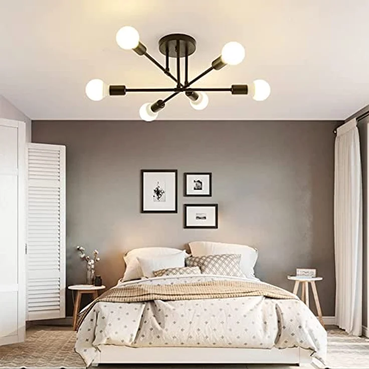 Goeco Vintage Sputnik Kronleuchter, 6-Flammige E27 Deckenleuchte Schwarz Metall, Retro Deckenlampe für Esszimmer, Esstisch, Flur, Wohnzimmer, Hotel, Café (Ohne Leuchtmittel) – Bild 3