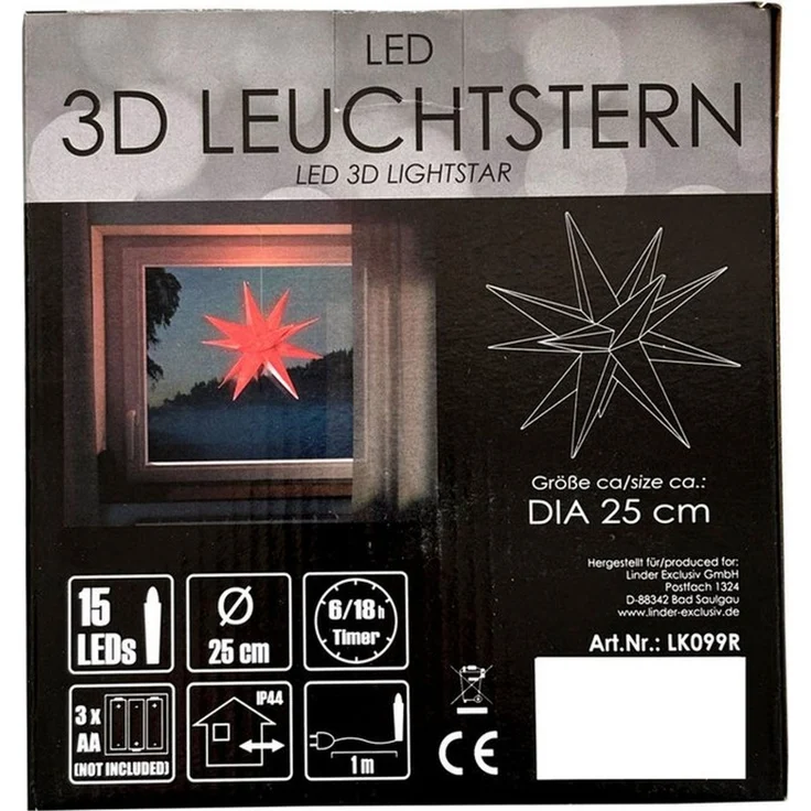 LED Weihnachtsstern Rot Ø 25cm Fensterstern Faltstern Innen und Aussen – Bild 2