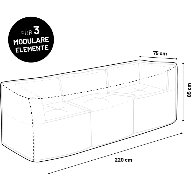 Lumaland Wetterschutzhaube für Sitzsack-Sofa Modular 220 x 85 x 75 cm grau 2x Eckteil/1x Mittelteil – Bild 7