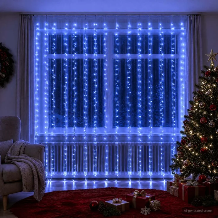 vidaXL Lichtervorhang 600 LEDs Blau 600 x 300 cm 42054075 – Bild 1