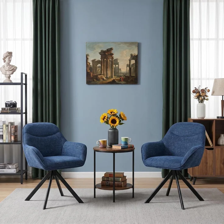 GOEURVANT 1370 Esszimmerstühle 4er-Set mit Armlehnen, 360° Drehbar, Chenille - Blau – Bild 7