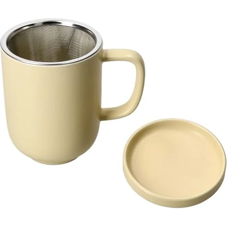 Ritzenhoff & Breker Becher Ritzenhoff Jasper Vanille Teebecher mit Teesieb & Deckel 300ml, Steingut – Bild 2