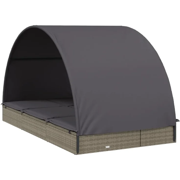 2-Personen-Sonnenliege, Gartenliege mit Dach Grau 211 x 112 x 140 Poly Rattan – Bild 4