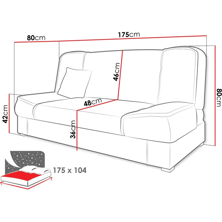 Mirjan24 'Gemini' Schlafsofa mit Bettkasten, 3 Sitzer Sofa, Couch mit Schlaffunktion, Bettsofa, 80 x 175 x 80 cm Türkis – Bild 5