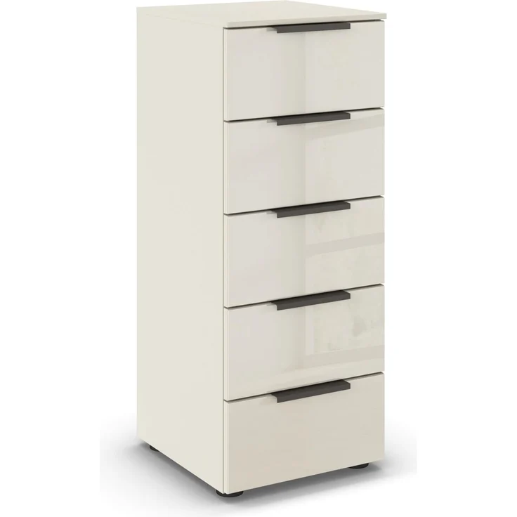 Rauch Möbel Flipp, Kommode für Schlafzimmer, Kinderzimmer, Wohnzimmer, Jugendzimmer, Flur, Garderobe, 5 Schubladen, mit Softclose Funktion, Farbe Glas Beige, Breite 40 cm