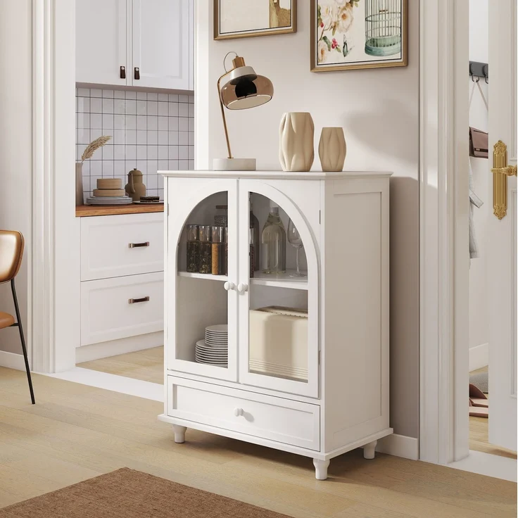 DESVIAE Sideboard Weiß aus MDF/Glas – 71x98,5x38 cm – Glastüren, Schublade – Bild 3