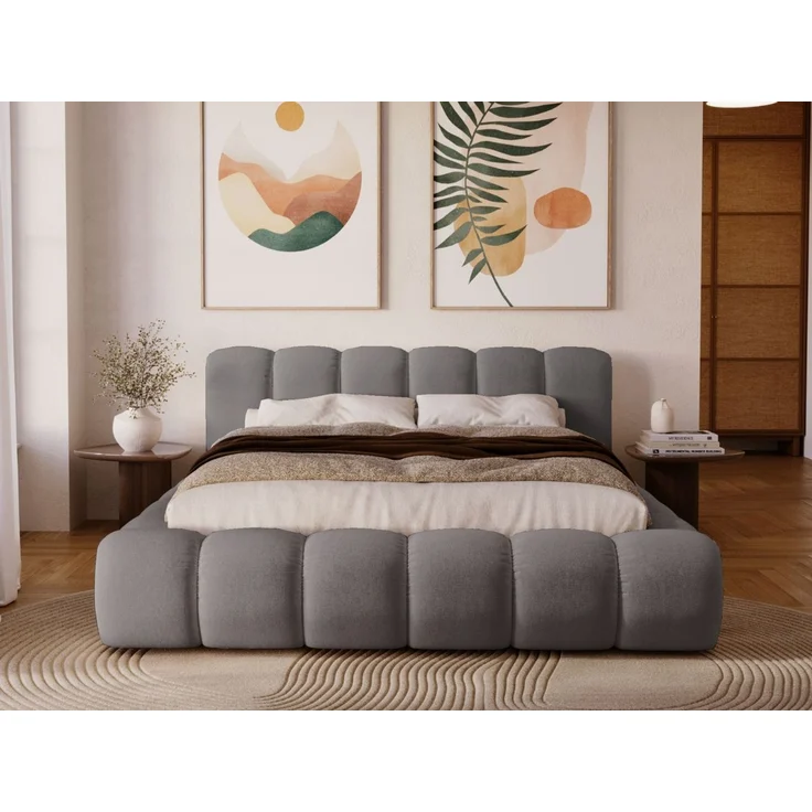 GRAINGOLD Doria Doppelbett 140x200, mit Kopfteil, Lattenrost, Bettkasten, Velour-Stoff, Grau – Bild 3