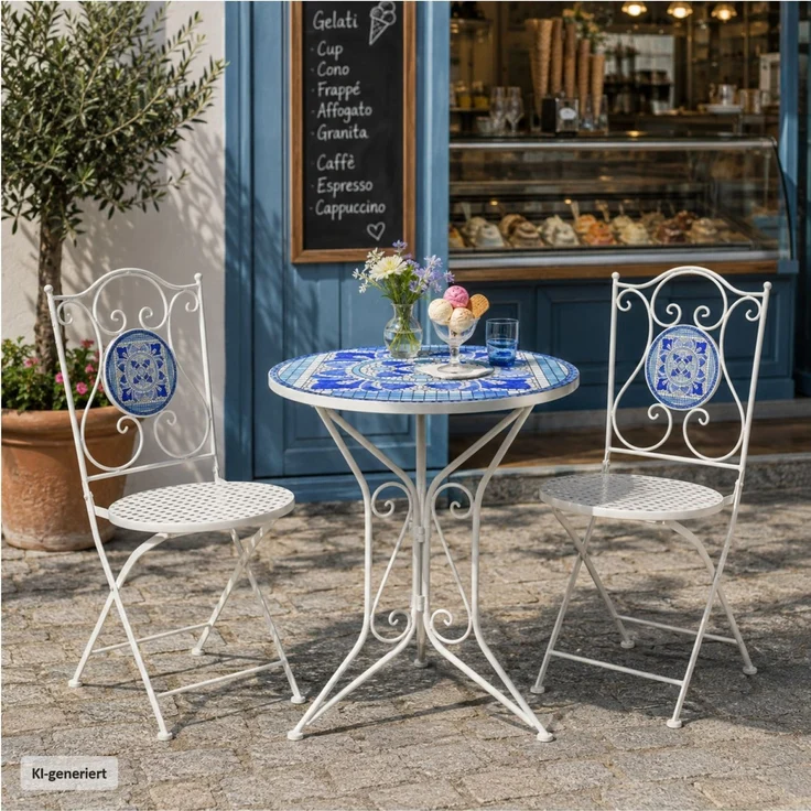 HTI-Living Garten-Essgruppe Sitzgruppe Metall Bistro Set Santorin für Balkon und Terrasse, (Set, 3-tlg, 1 Tisch 2 Stühle), Sitzgruppe Essgruppe Balkonset – Bild 5
