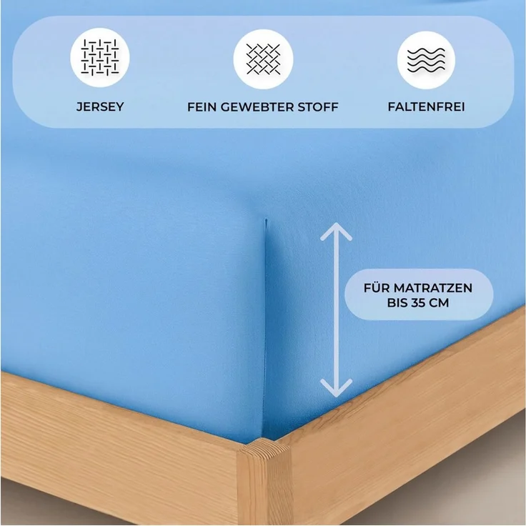 Buymax Wasserbett Spannbettlaken Stretch 140x200-160x220 cm für Wasserbetten und Boxspringbetten Bettbezug für Matratzen bis 35 cm Matratzenhöhe, Blau Hellblau – Bild 3