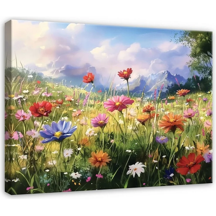 Wallarena Leinwandbild Wildblumen Wiese - Grün - Elegant - Wohnzimmer, Wildblumen, 40 x 30 x 2 cm – Bild 1