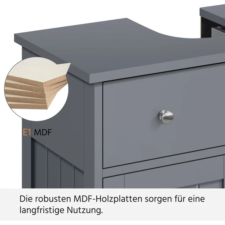 Yaheetech Waschbeckenunterschrank mit Schublade & 2 Türen, Holz grau, 60 x 30 x 60 cm – Bild 8
