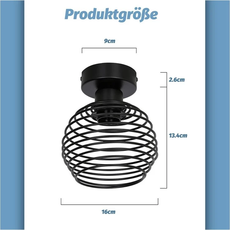 Nettlife Deckenleuchte Deckenleuchte Schwarz 2xE27 Metall Lampenschirm, LED wechselbar – Bild 3
