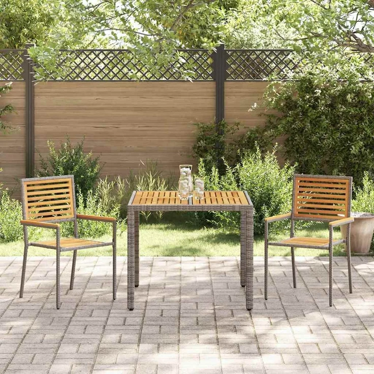 vidaXL Garten Essgruppe 3 pcs Grau und Braun Poly-Rattan 3365435 – Bild 3