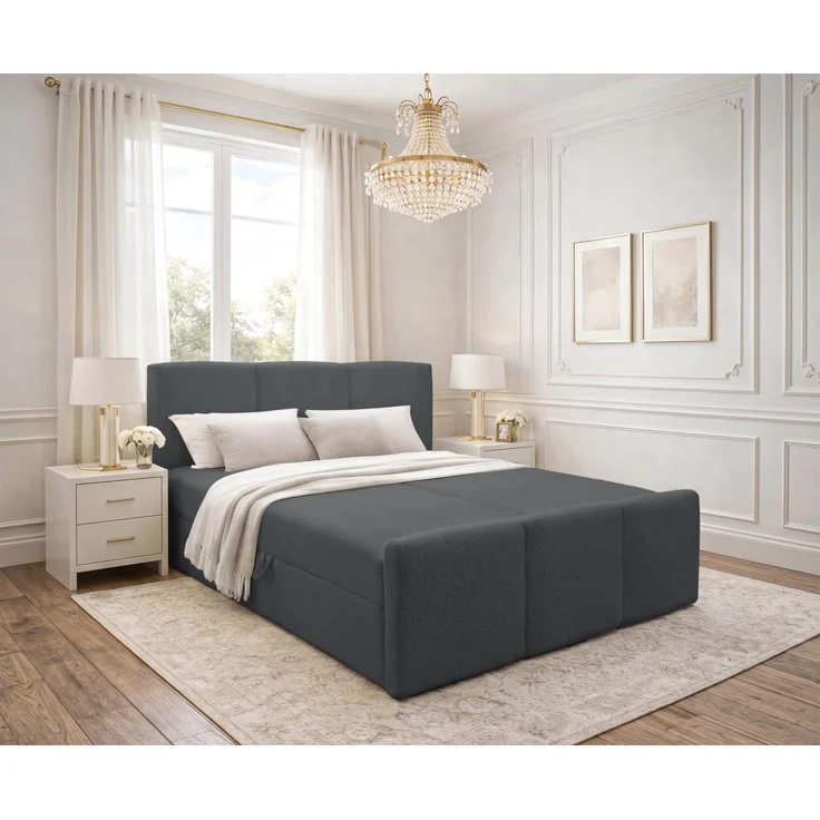 AX LIVING Boxspringbett Ankarra 140x200 cm Grau Bett mit Stauraum – Bild 1