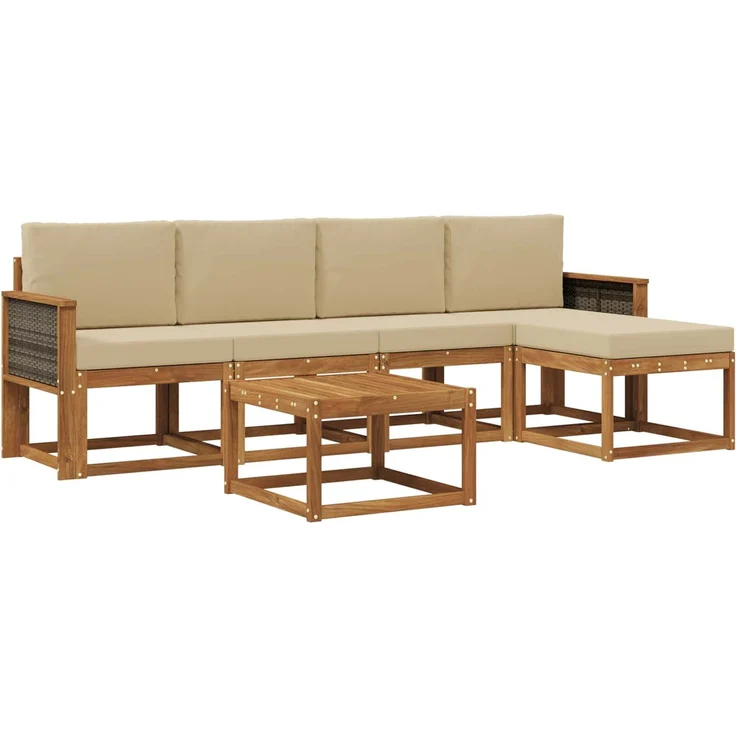 vidaXL Outdoor-Sofagarnitur 6 stk. 5-Sitzer Natur und Beige 3385149 – Bild 2