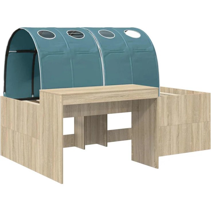 vidaXL Bett mit Tunnel 3 Stk. Artisian Eiche und Hellblau 3423660 – Bild 3