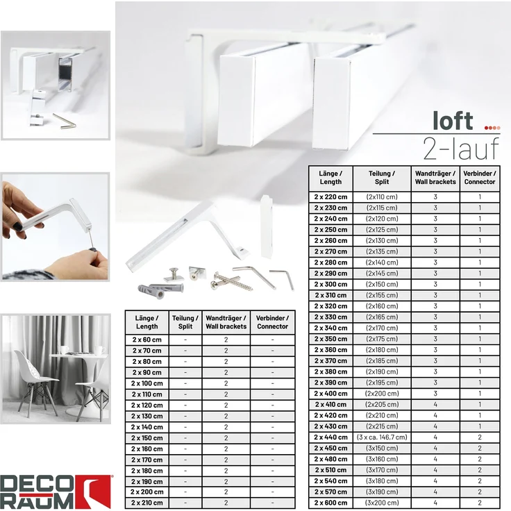 Deco-Raum® Gardinenschiene Innenlauf Loft | Größe: 90cm | Material: Aluminium | Farbe: Weiß – Bild 4
